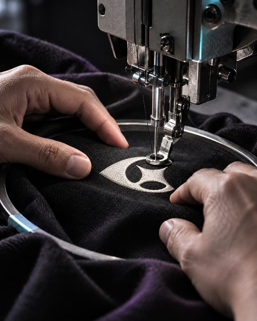 Broderie du symbole Heritage sur textile noir